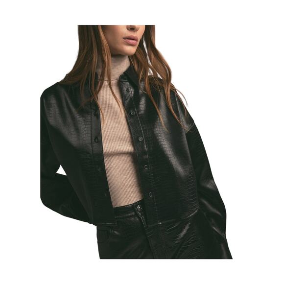 Favorite Daughter 'The Crop' Black Polyurethane Ex-Boyfriend Shirt Size M - Picture 1 of 5